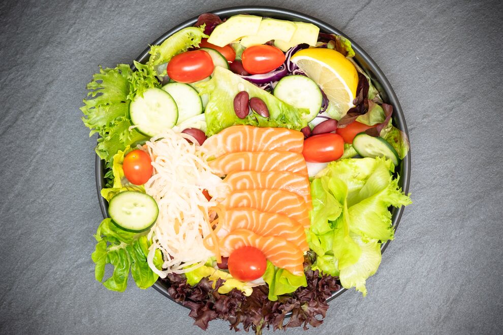 Delicious salmon salad in a reasonable weight loss nutritional menu