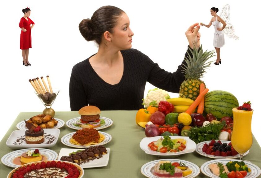 The girl made the choice between useful or harmful products